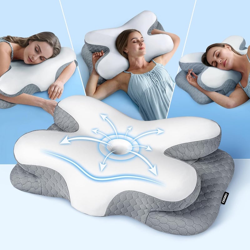Osteo Enjoy Pain Relief Sleeping Cervical Neck Pillow, Ergonomic Contour Zoned Fits Side Sleeper, Non-Temperature Affected Memory Foam Pillows, Q-max Cooling Pillow Support Back Stomach Sleepers - Image 1